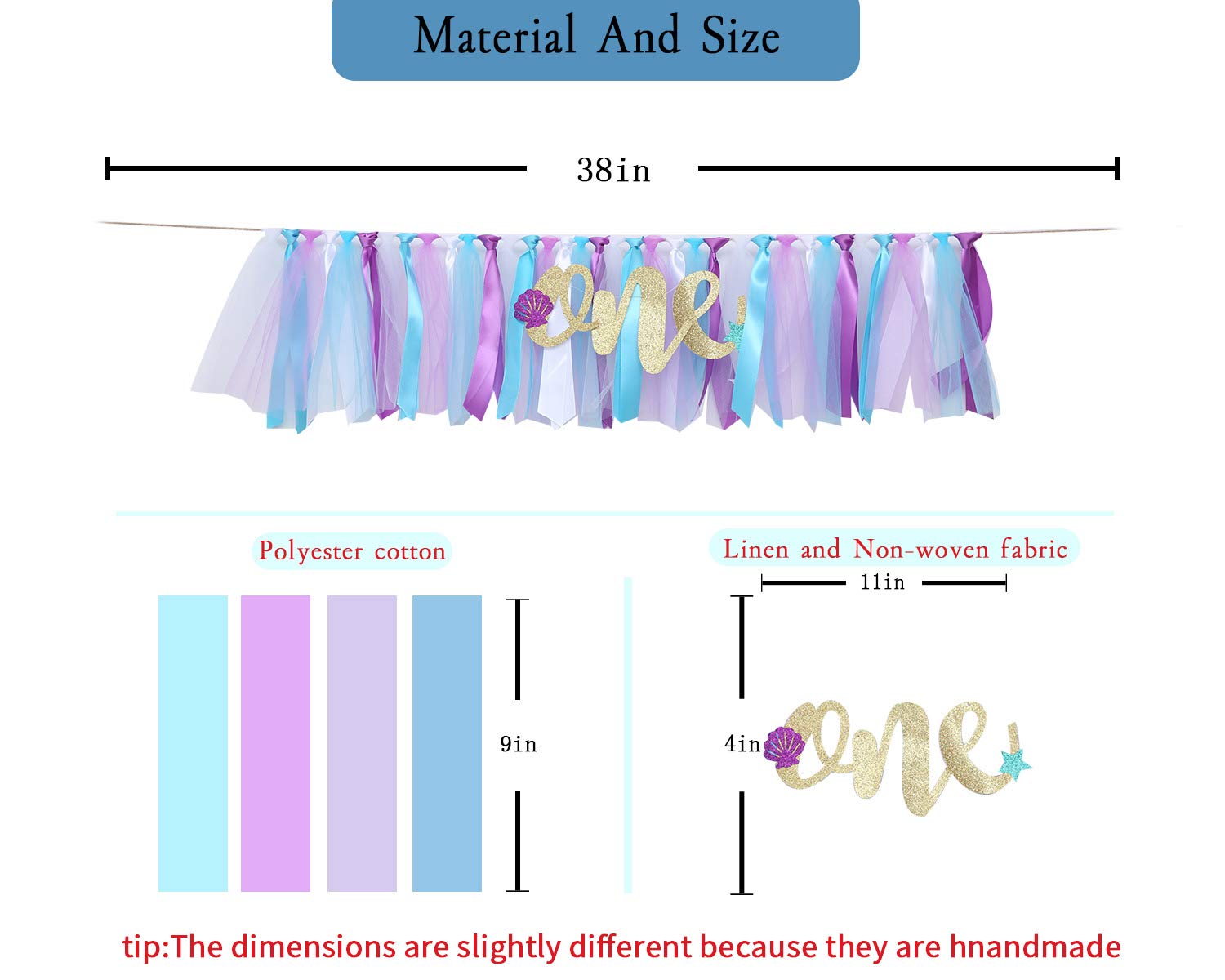 Mermaid Skirt For 1st Birthday - Party Supplies For Highchair Tutu Skirt, First Birthday With One Pennant,Cake Topper For Birthday Party Supplies