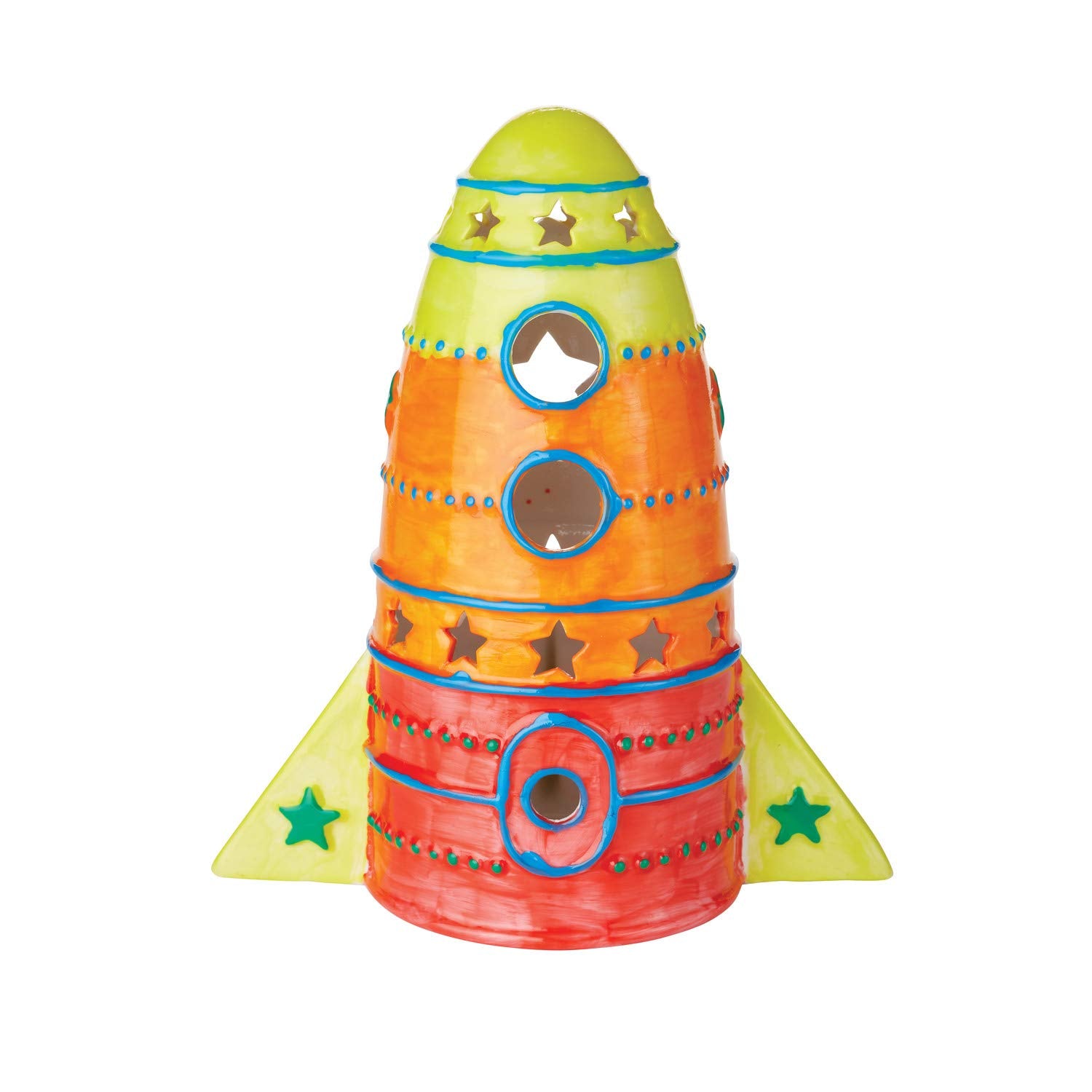 MindWare Paint Your Own Porcelain: Rocket Light with 2 Tea Lights, 12 Paints & 2 Brushes - Creative paintable Pottery Crafts & Gift Kits for Kids