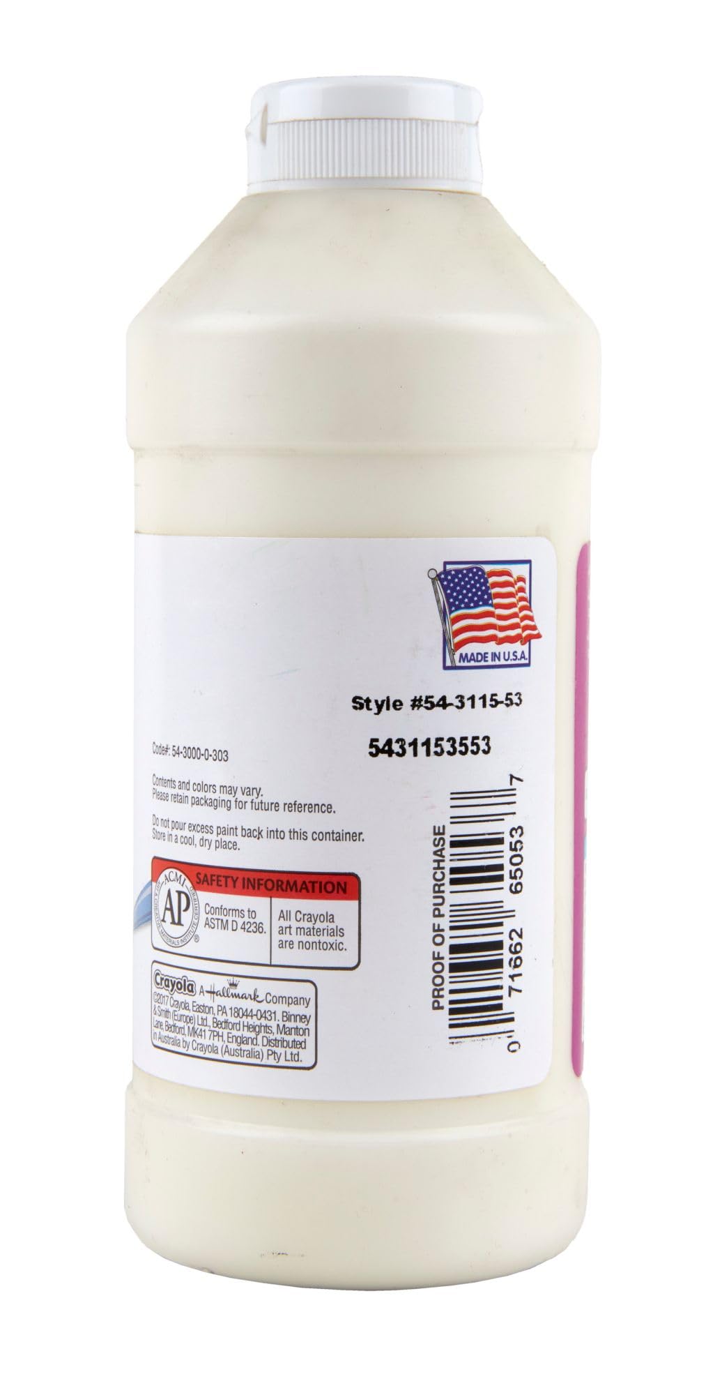 Artista II Washable Tempera Paint, White, 16 oz