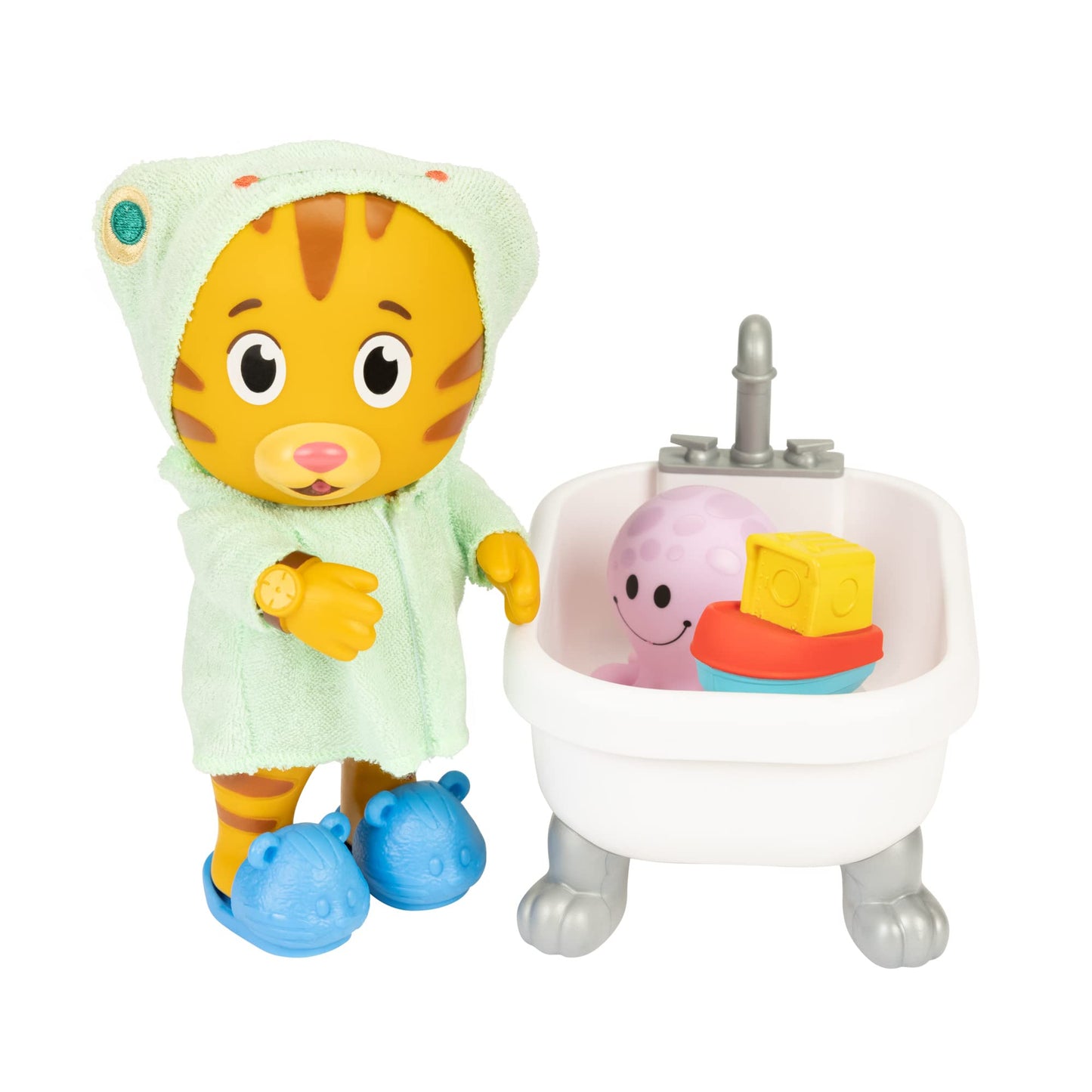 Daniel Tiger's Neighborhood Bath Time Daniel Tiger Figure is 7" Tall - Articulated Neck, Arms & Legs, Comes with Cute Frog Robe & Tigey-Shaped