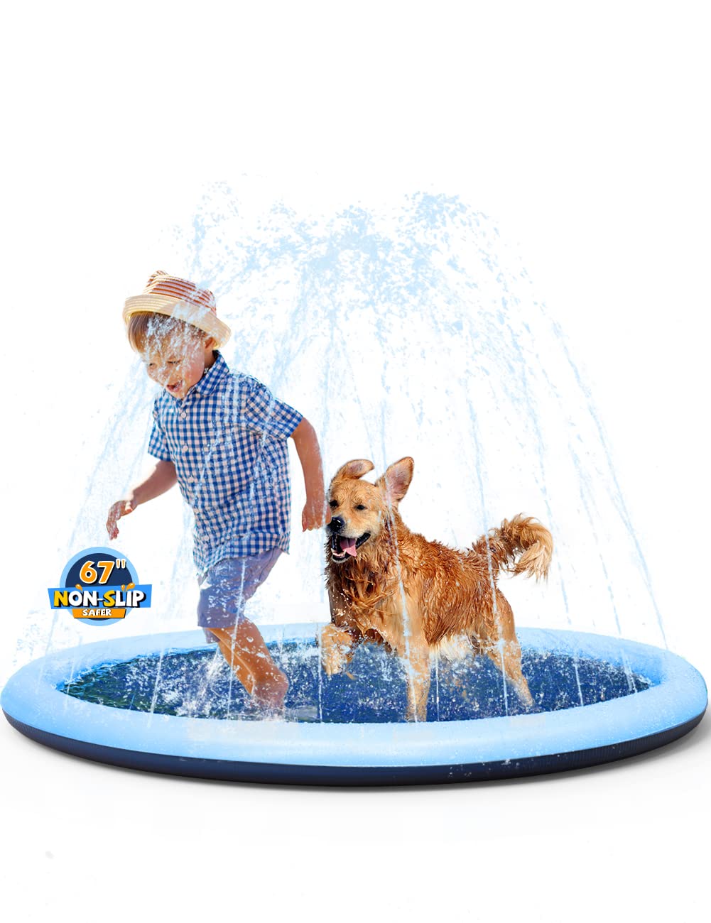 VISTOP 67" Non-Slip Splash Pad for Kids and Dogs, Thickened Sprinkler Pool for Toddlers, Outdoor Backyard Water Toys, Fun Fountain Play Mat