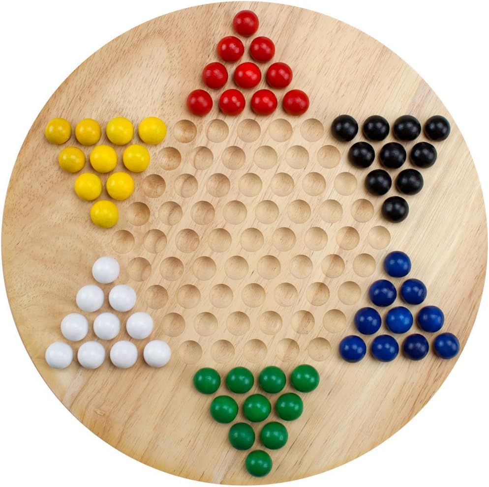 All Natural Wood Chinese Checkers with Wooden Marbles by Brybelly (1-Pack)