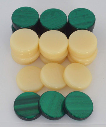 Manopoulos 30 Acrylic Backgammon Checkers - Chips Green & Ivory 1.4 inches