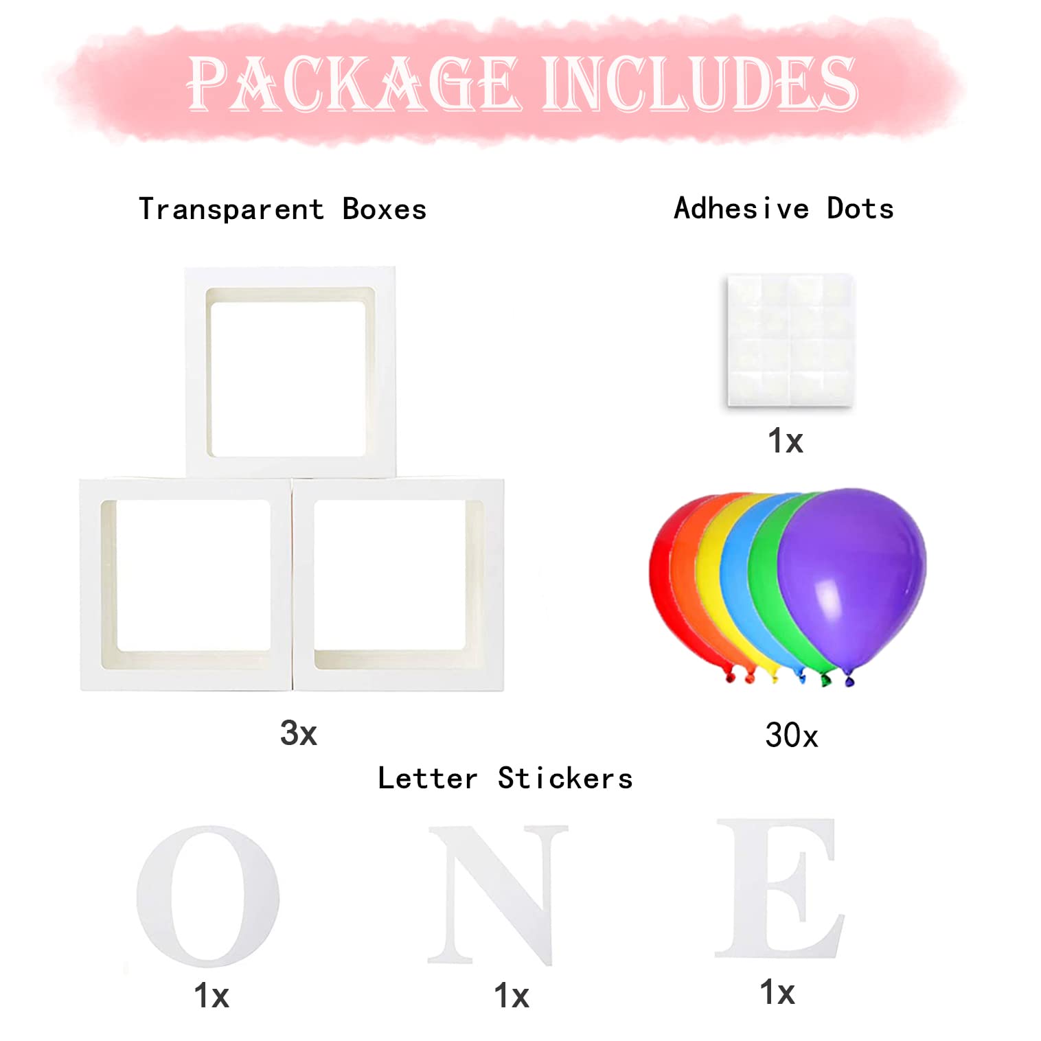 First Birthday Decorations for Boy Girls, ONE Balloon Boxes with Rainbow Balloons, ONE Blocks for Cartoon Watermelon Street Rainbow Theme Baby 1st