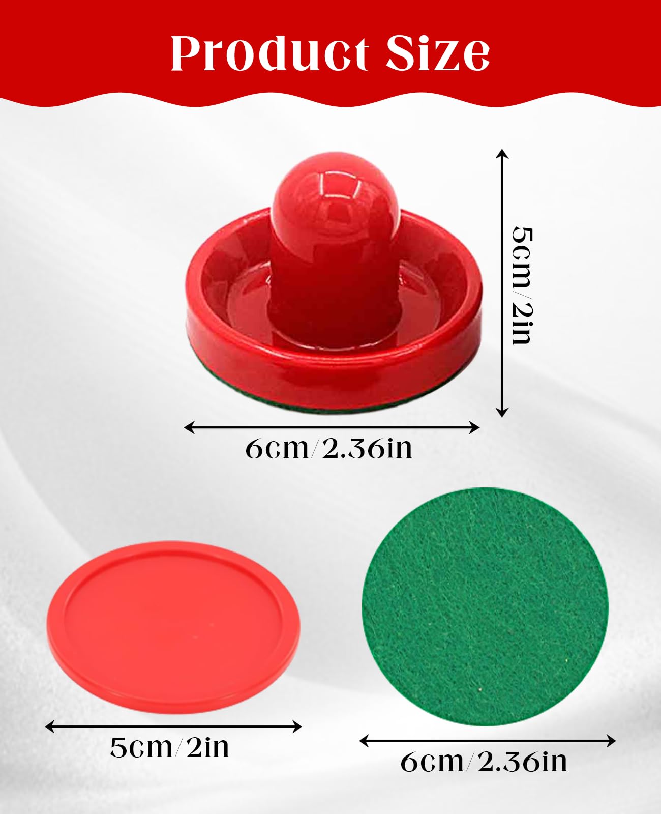 Waaqkid 16 Pcs Air Hockey Pucks and Paddles, Mini Goal Handles Air Hockey Replacement Accessories (4 Pushers, 4 Pads, 8 Pucks)