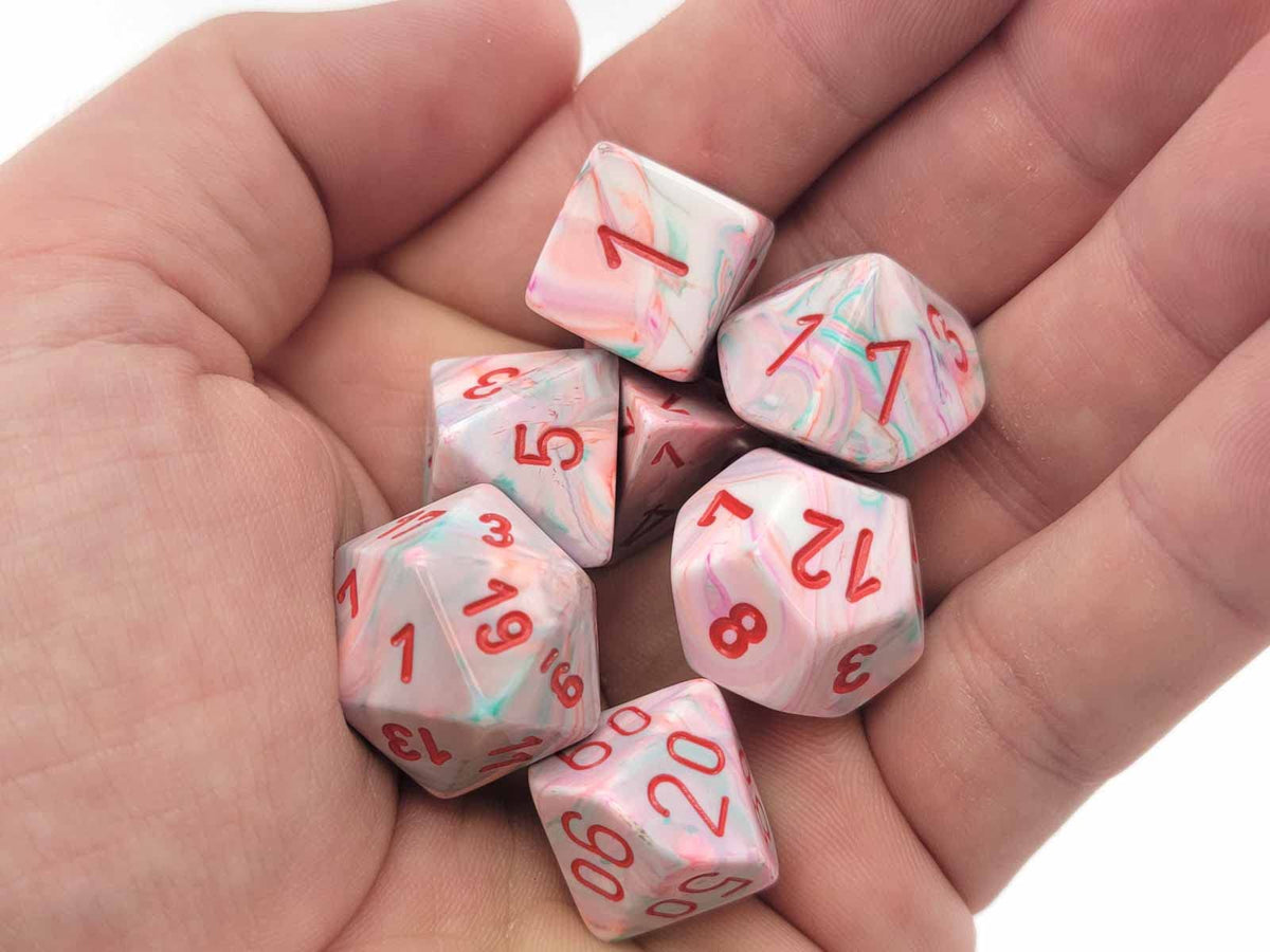 DND Dice Set - Chessex D&D Dice-16mm Festive: Pop Art & Red Limited Edition Plastic Polyhedral Dice Set-Dungeons and Dragons Dice Includes 7 Dice - D4