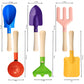 6 PCS 8" Kids Gardening Tools, Metal Beach Sandbox Digging Toys with Sturdy Wooden Handle, Safe Backyard Snow Sensory Playset Including Cylinder