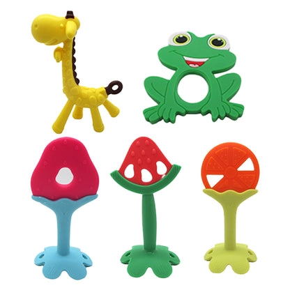 Gadgetime USA Silicone Baby Teether (Pack of 5) - Animal Toys for Babies, Toddlers, Girls & Boys - Stimulating & Soft Soothing - BPA Free - Assorted