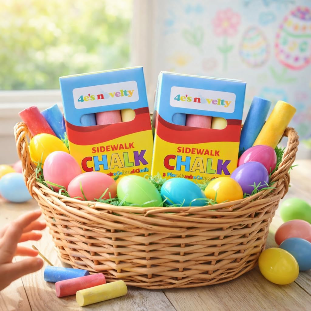 4E's Novelty 12 Boxes Sidewalk Chalk Individually Wrapped Party Favors for Kids Bulk, 3 Jumbo Sticks In Each Box, Easter Basket Stuffers, Goodie Bag
