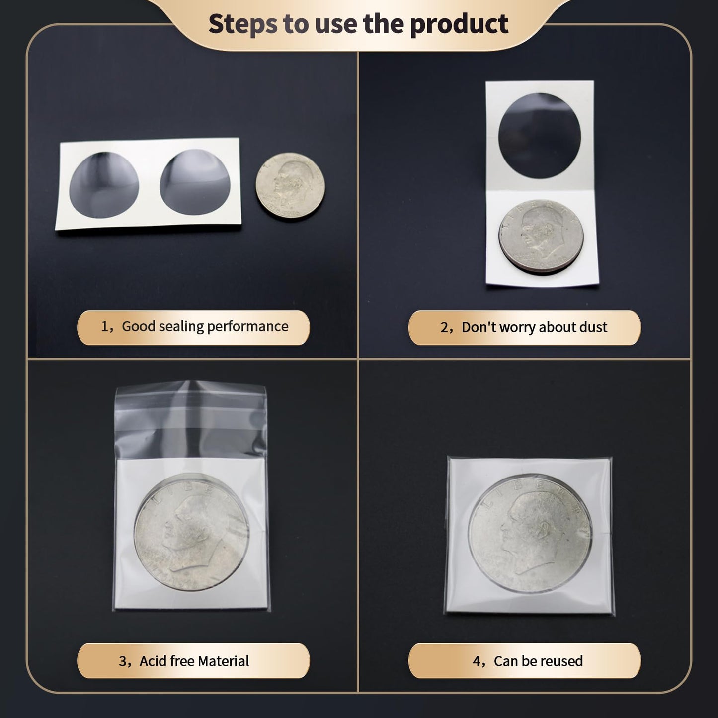 Magiarcana 2x2 Coin Flip Sleeves - 1000pcs, No Stapler Needed, Protectors & Holders for Collectors & Miniature Coins - Reusable Self Seal