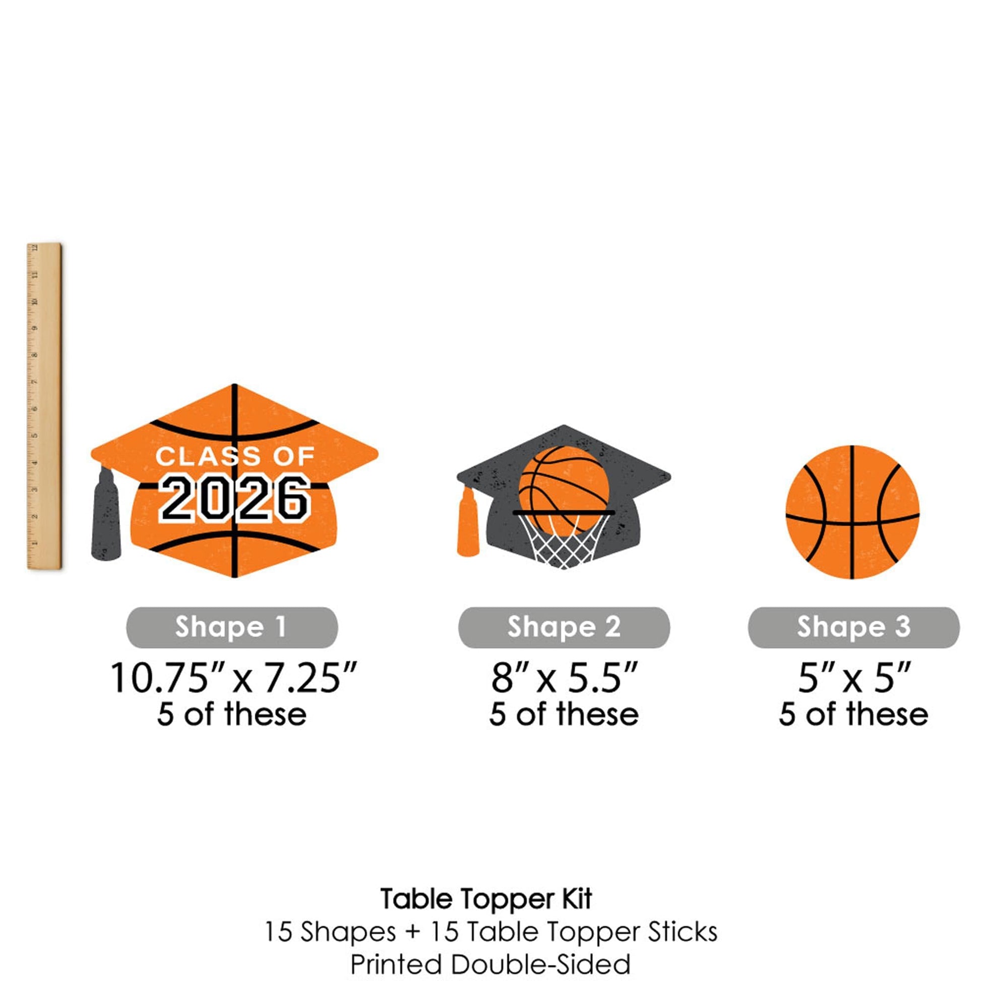 Big Dot of Happiness Grad Basketball - 2026 Graduation Party Centerpiece Sticks - Table Toppers - Set of 15