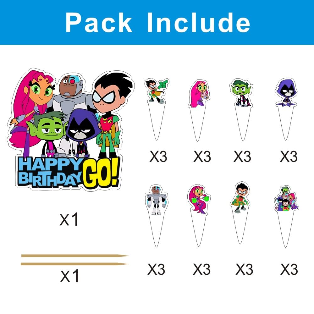 25Pcs Titans Cake Decorations with 24pcs Cupcake Toppers, 1pcs Big Cake Topper for Titans Birthday Party Supplies