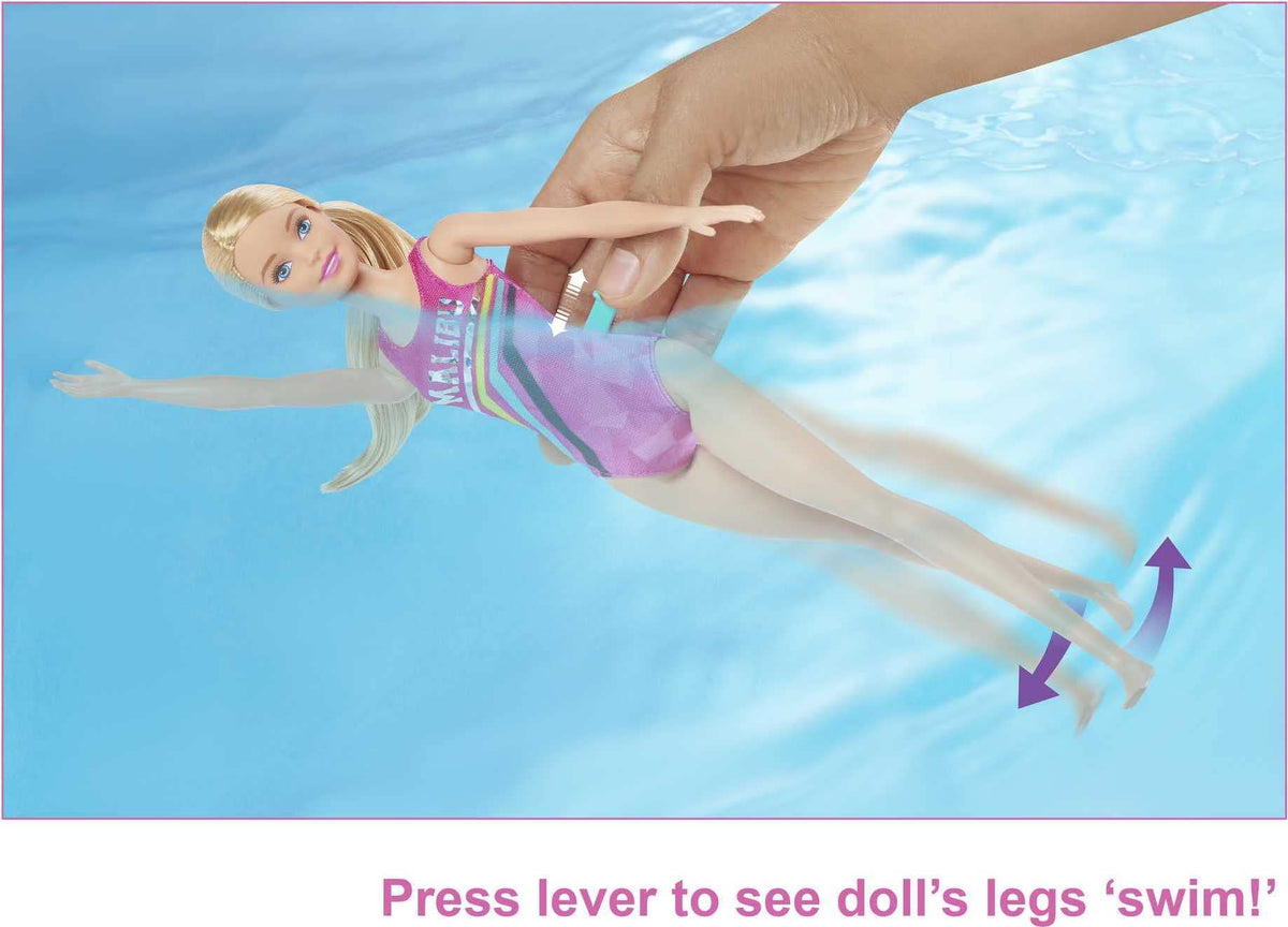 Barbie Dreamhouse Adventures Swim 'n Dive Doll, 11.5-Inch, in Swimwear, with Swimming Feature, Diving Board and Puppy, Gift for 3 to 7 Year Olds