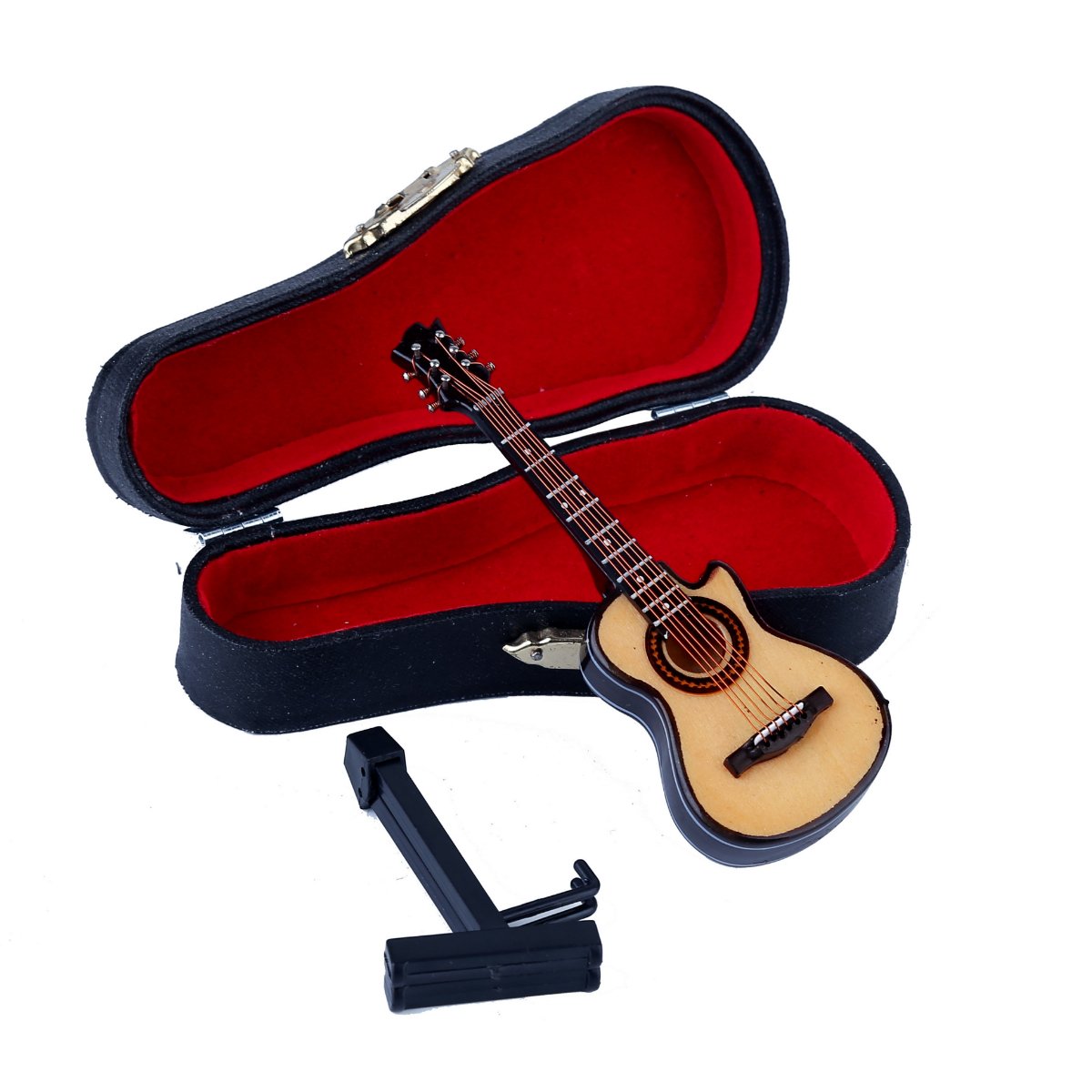 Dselvgvu Wooden Miniature Guitar with Stand and Case Mini Musical Instrument Acoustic Guitar Replica Collectible Figurines Model Home Decoration