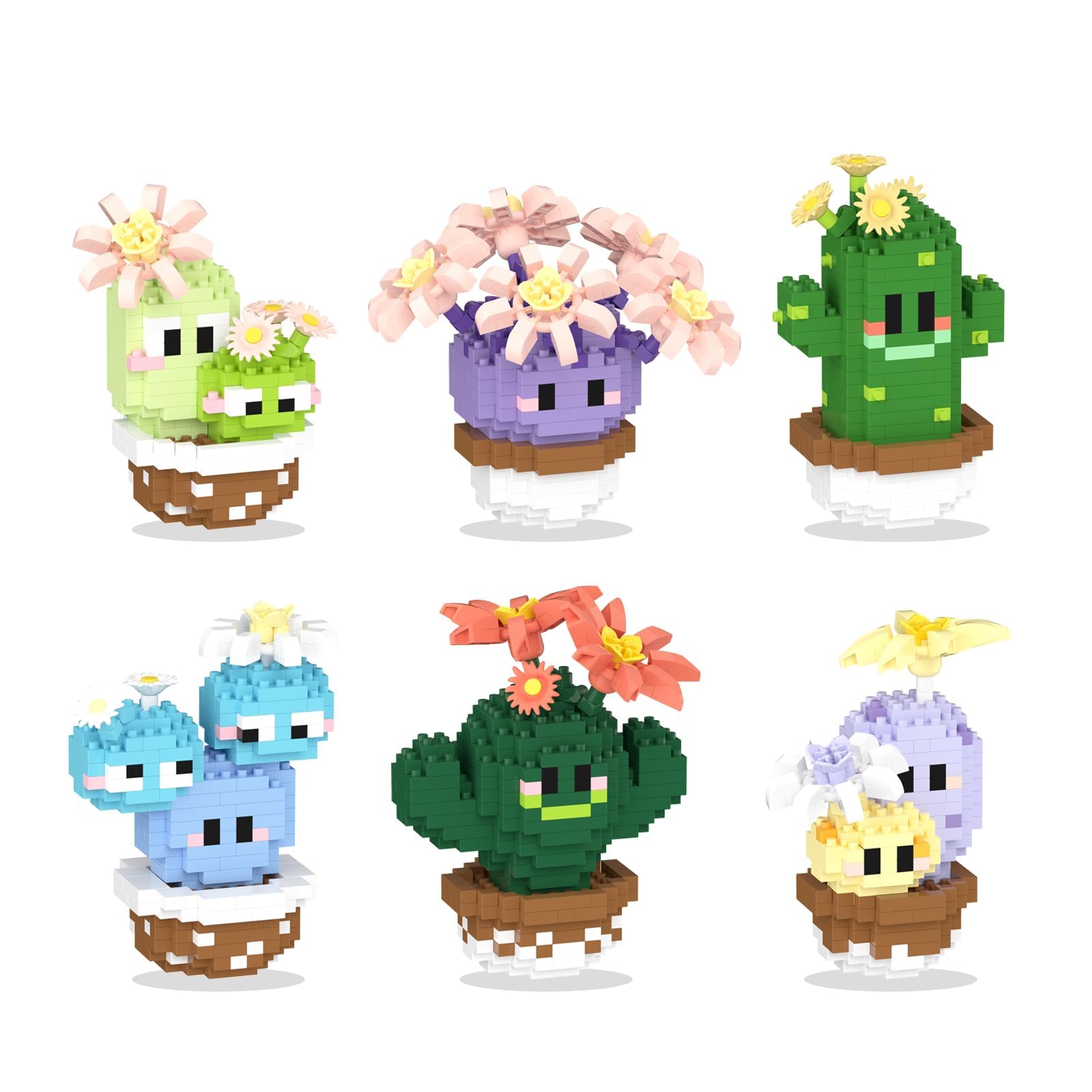 HIGH GODO Flowers & Cactus Party Favors Building Sets, 6 Pack Succulents Tiny Plants Bonsai Décor Model Kits, Goodie Bag Stuffers, Prize Box Toys