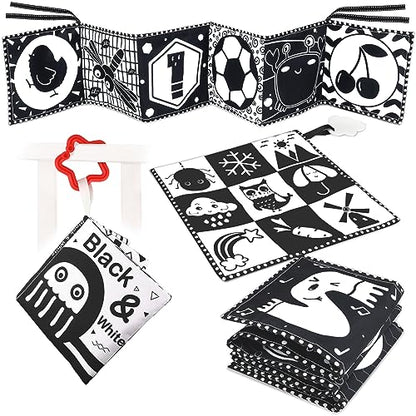 KUANGO Newborn Toys Black and White Baby Toys 0-3 Months High Contrast Baby Toys for Newborn - High Contrast Baby Soft Book Infant Tummy Time Toys