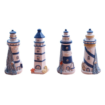 SHENIAFC Four Resin Lighthouse Models, Miniature Lighthouses, Outdoor Lighting, Garden Courtyard, Lawn, Fish Tank Decorations (Yellow+Blue)