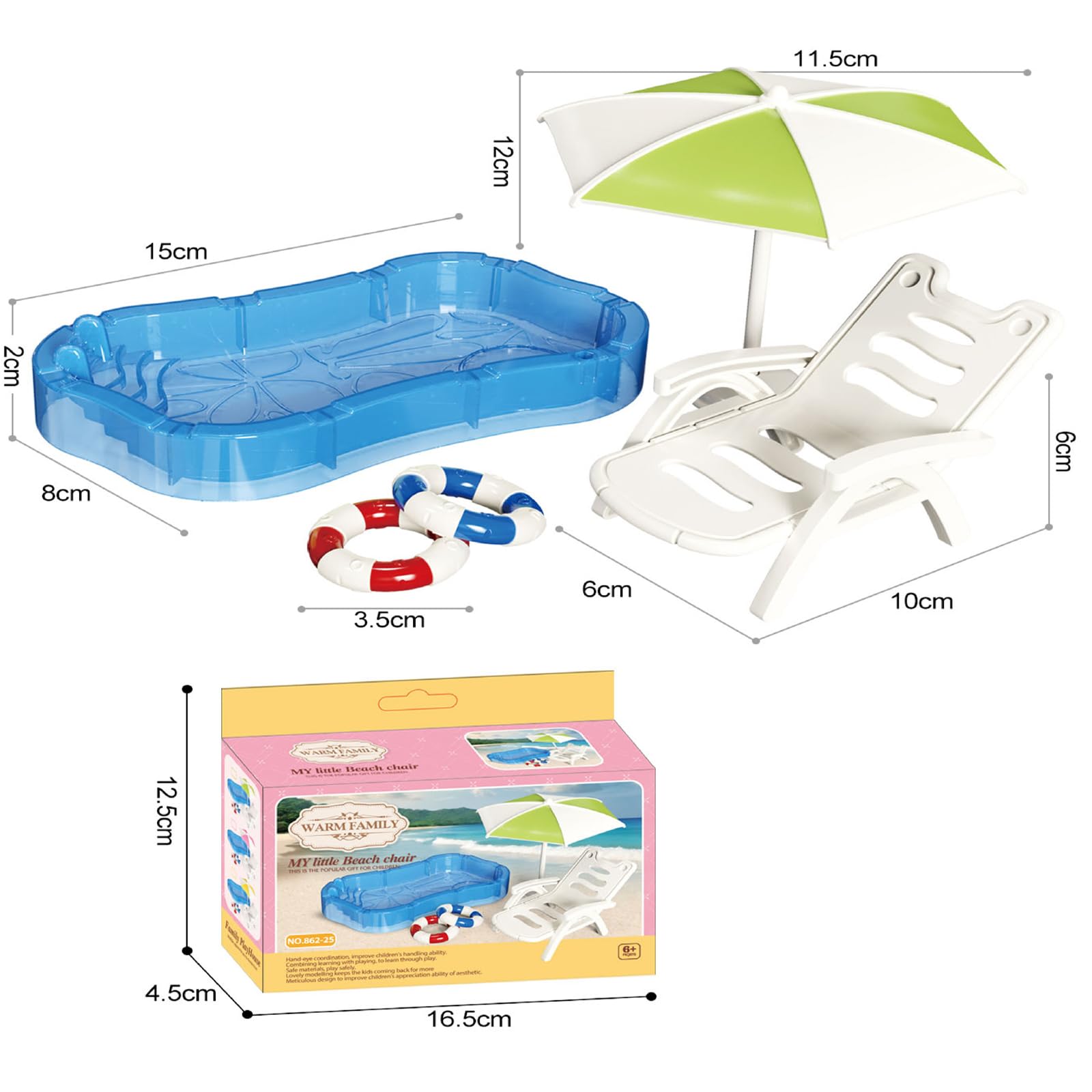 Dollhouse Furniture Accessories Set, Swimming Pool Mini House Furniture, Plastic Small Play House Accessories Toys Gift for Kids.