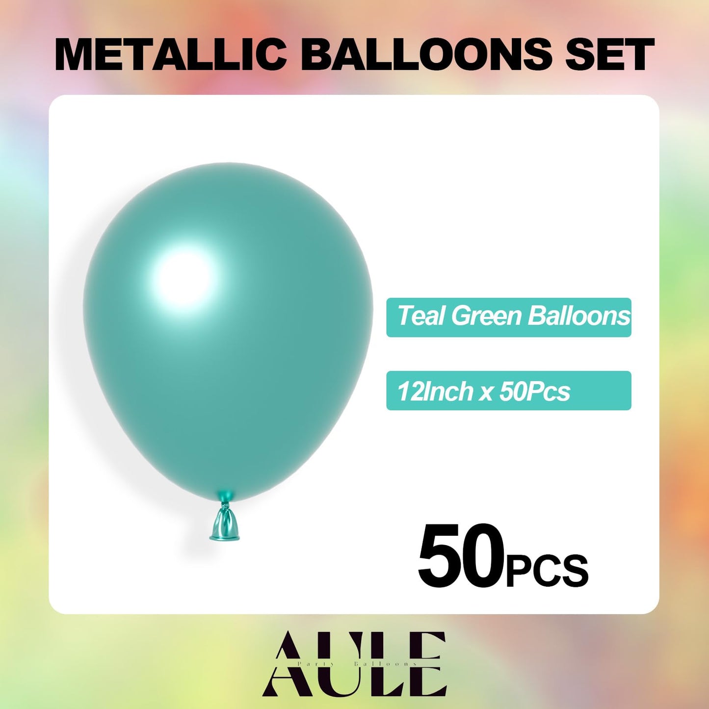 AULE 50Pcs Metallic 12 Inch Teal Green Chrome Helium Shiny Balloon