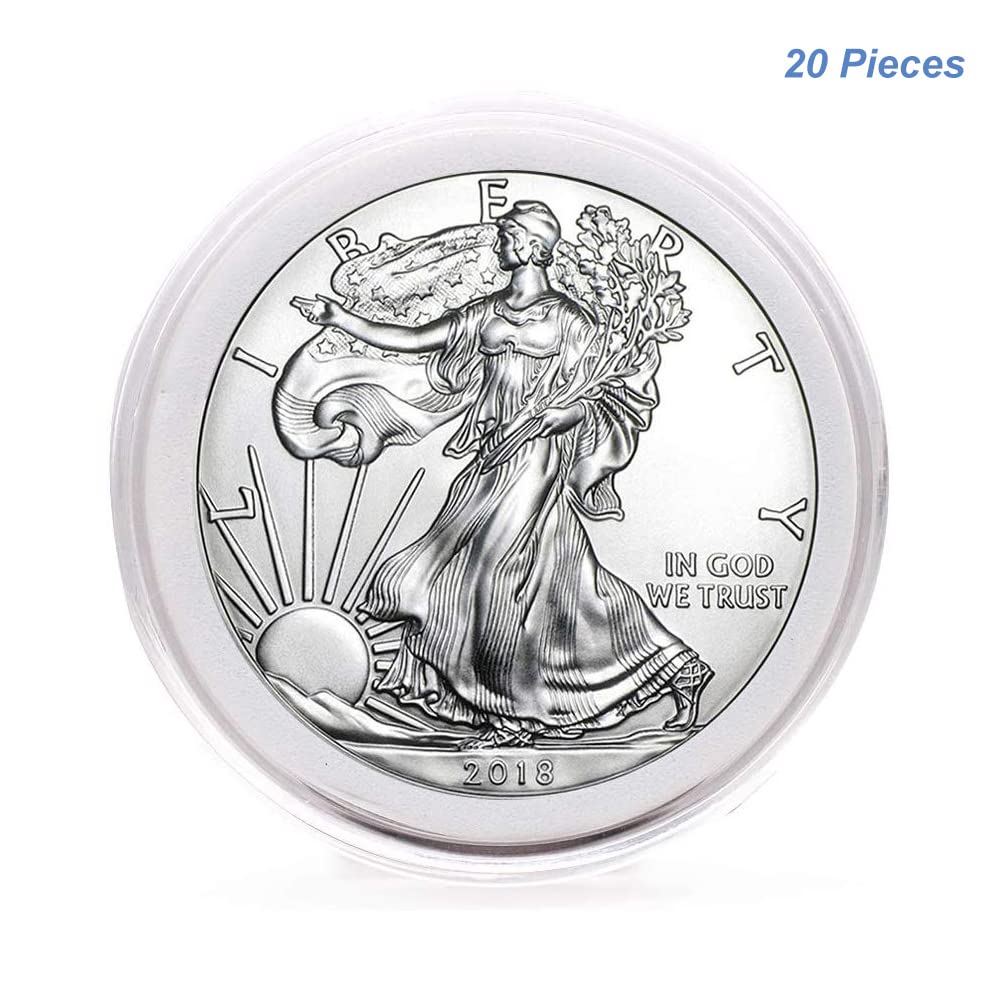 20pcs Clear Plastic Coin Capsules, Coin Collection Case of 5 Size with Adjustable Gasket for Coin Collection American Silver Eagle Liberty Coin &JFK