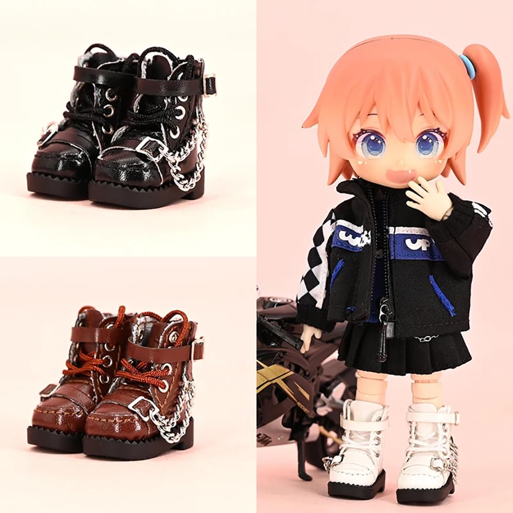 XiDonDon Doll Shoes Cool Chain Boots for Ob11,DDF,Body9,1/12 BJD,GSC Doll Accessories BJD Toys Shoes (Black)