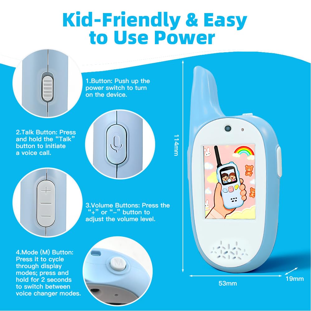 Walkie Talkies for Kids, 2 Pack 720P Video Walkie Talkies for Kids Rechargeable Long Range Video Walkie Talkies, Toys Gifts for Family, Camping