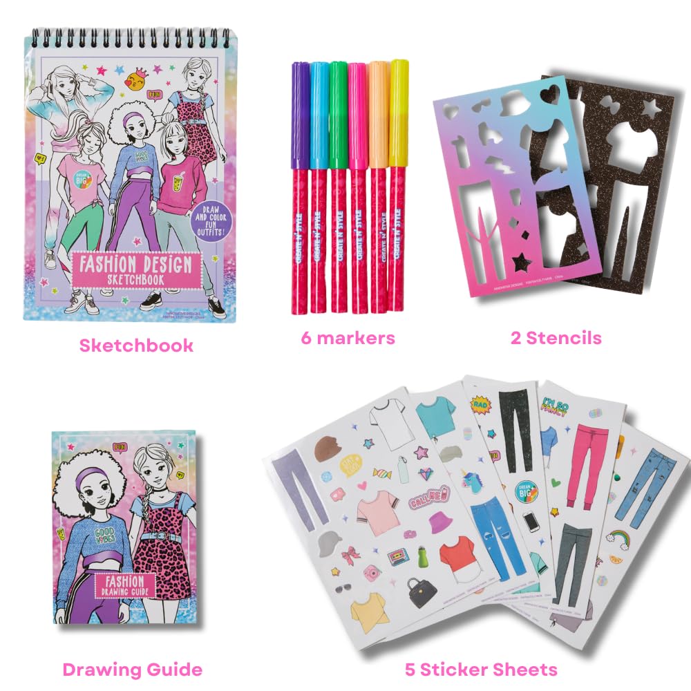 Innovative Designs Create N’ Style Fashion Design Light Up Tracing Pad Kit, Kids Coloring Art Activity Set with Stickers and Stencils