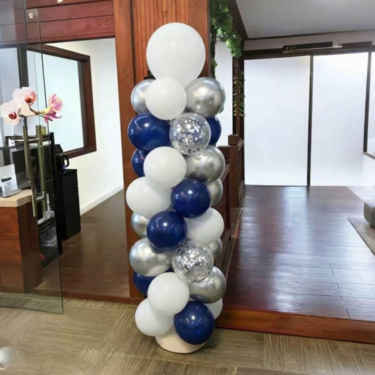 Navy Blue and Silver Confetti Balloons 50 pcs, 12 inch White Pearl and Silver Metallic Chrome Party Balloons for 2026 Graduation Party Decorations