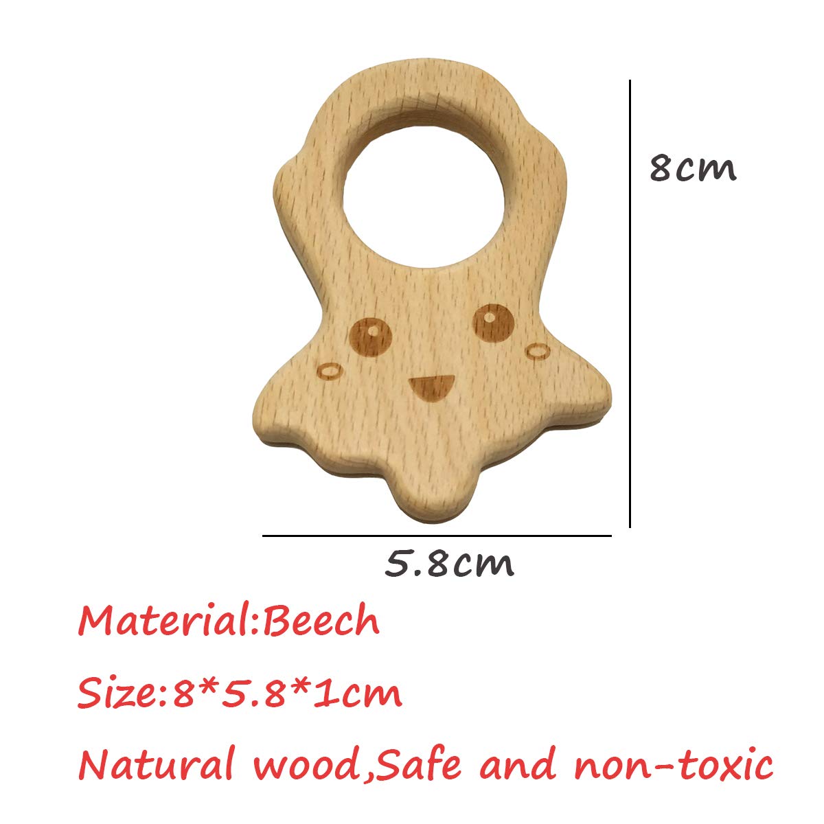 10pcs Lovely Cartoon Natural Wooden Octopus Pendant Pure Natural Beech Wood Animal Shape for Handmade Home Decoration (Peace Sign)