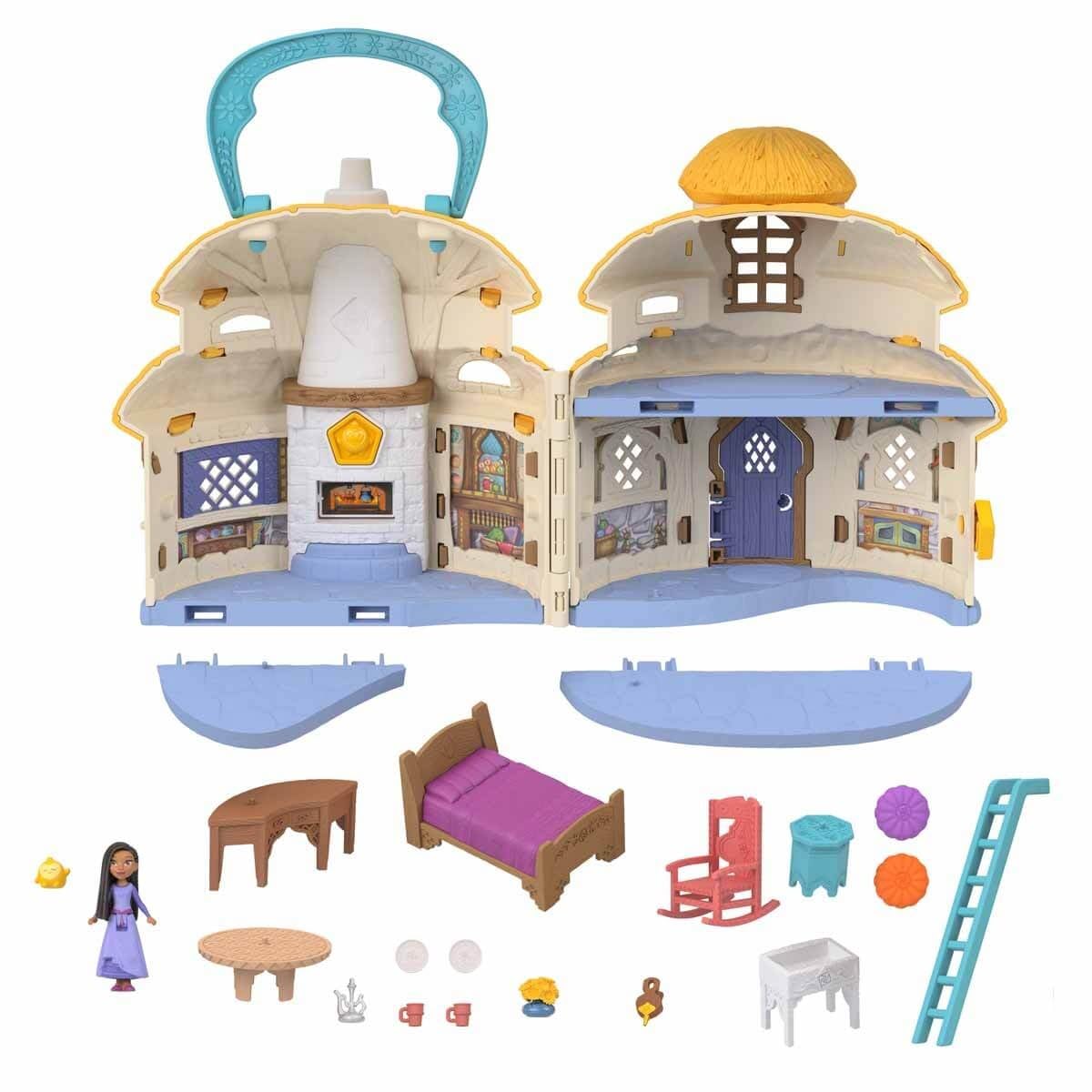 Mattel Disney's Wish Mini Doll & Dollhouse Playset, Asha of Rosas Cottage with Micro Doll, Star Figure & 15+ Furniture & Accessories, Travel Toys