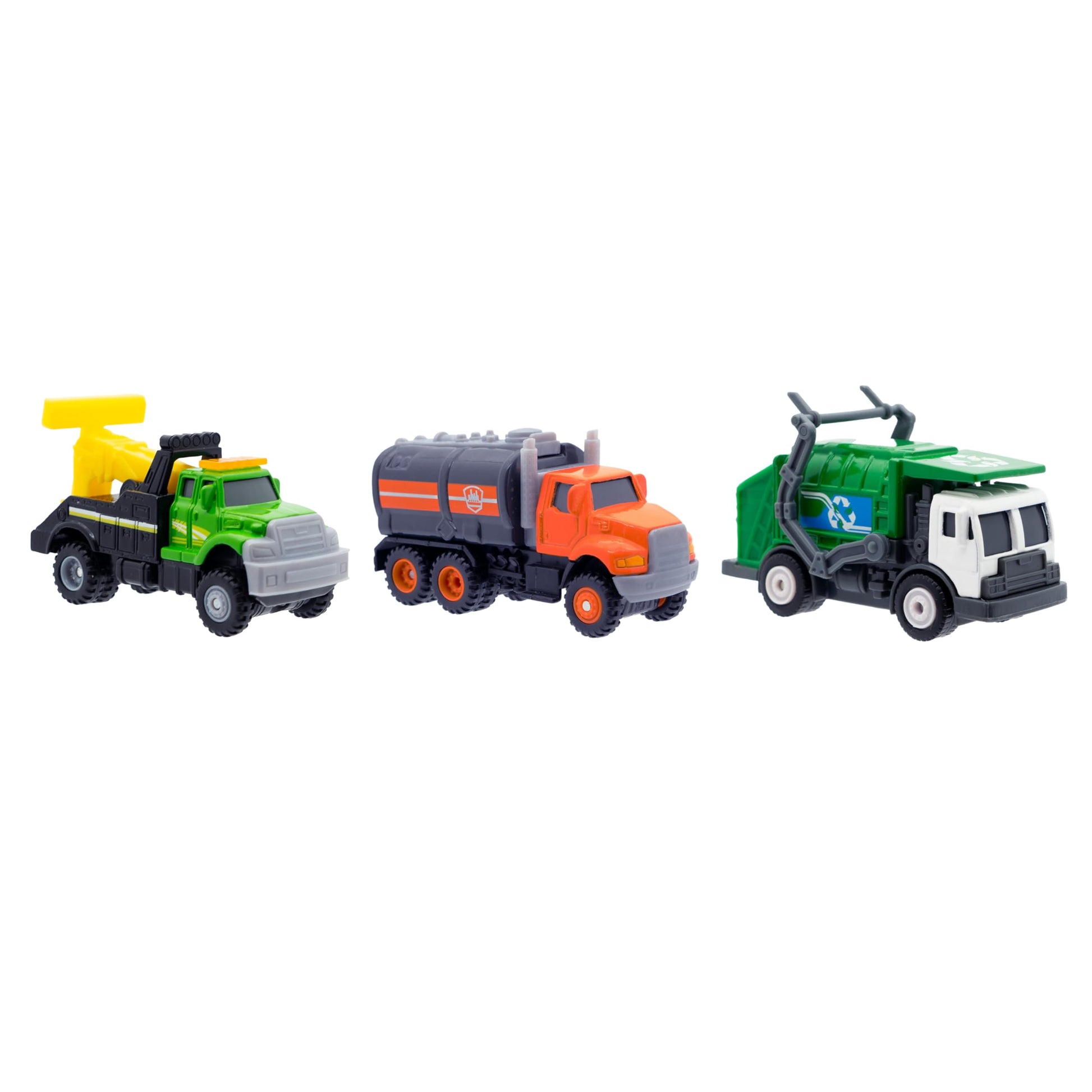 Mighty Fleet Diecast 3-Pack, Tow Truck, Garbage Truck, and Tanker, Durable 3â€ Diecast Vehicles for Kids Ages 3+