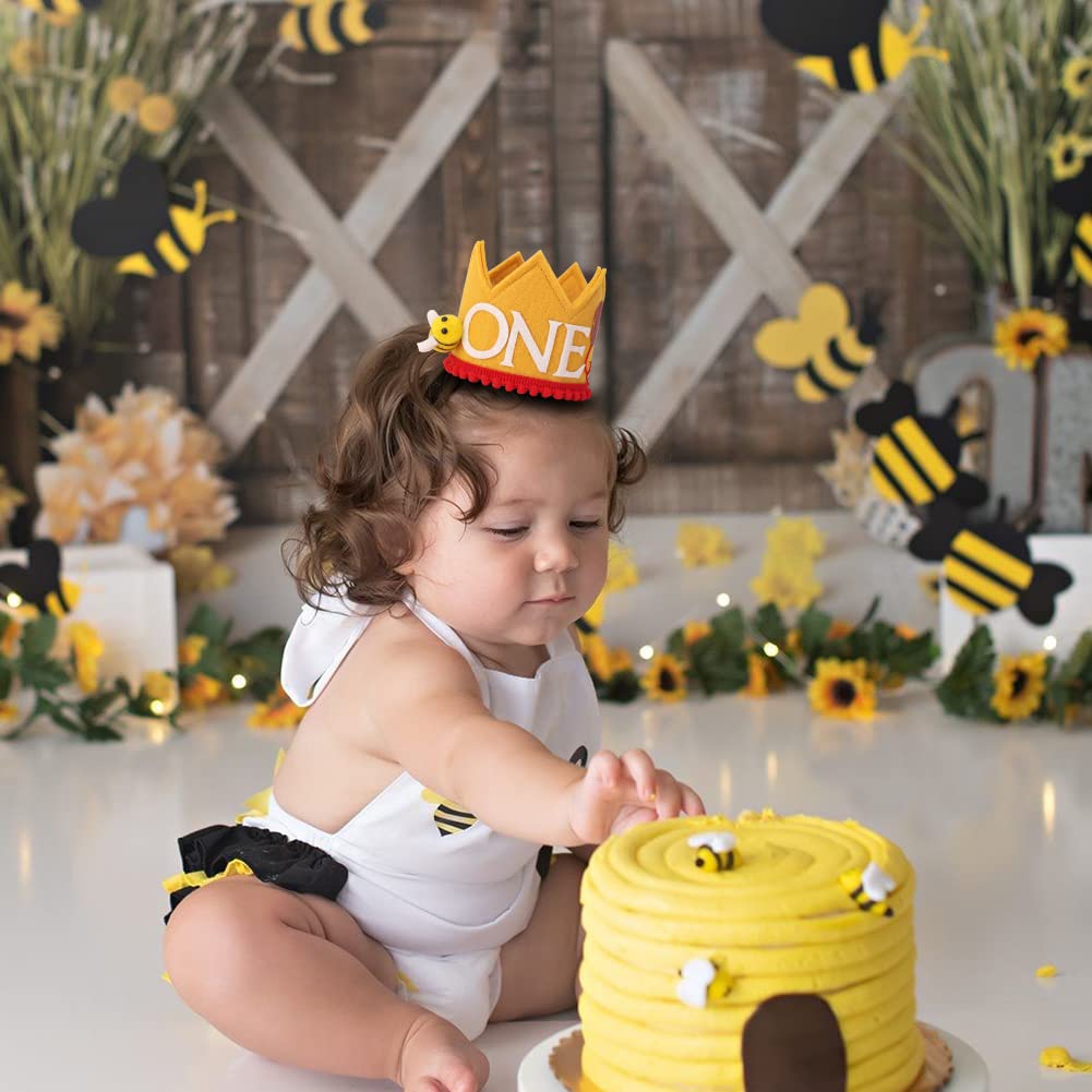 LINLULU Bee Birthday Crown for 1st Brithday - Happy Bee Day Birthday Decorations, First Birthday Crown, 1st Birthday Hat, First Birthday Decorations