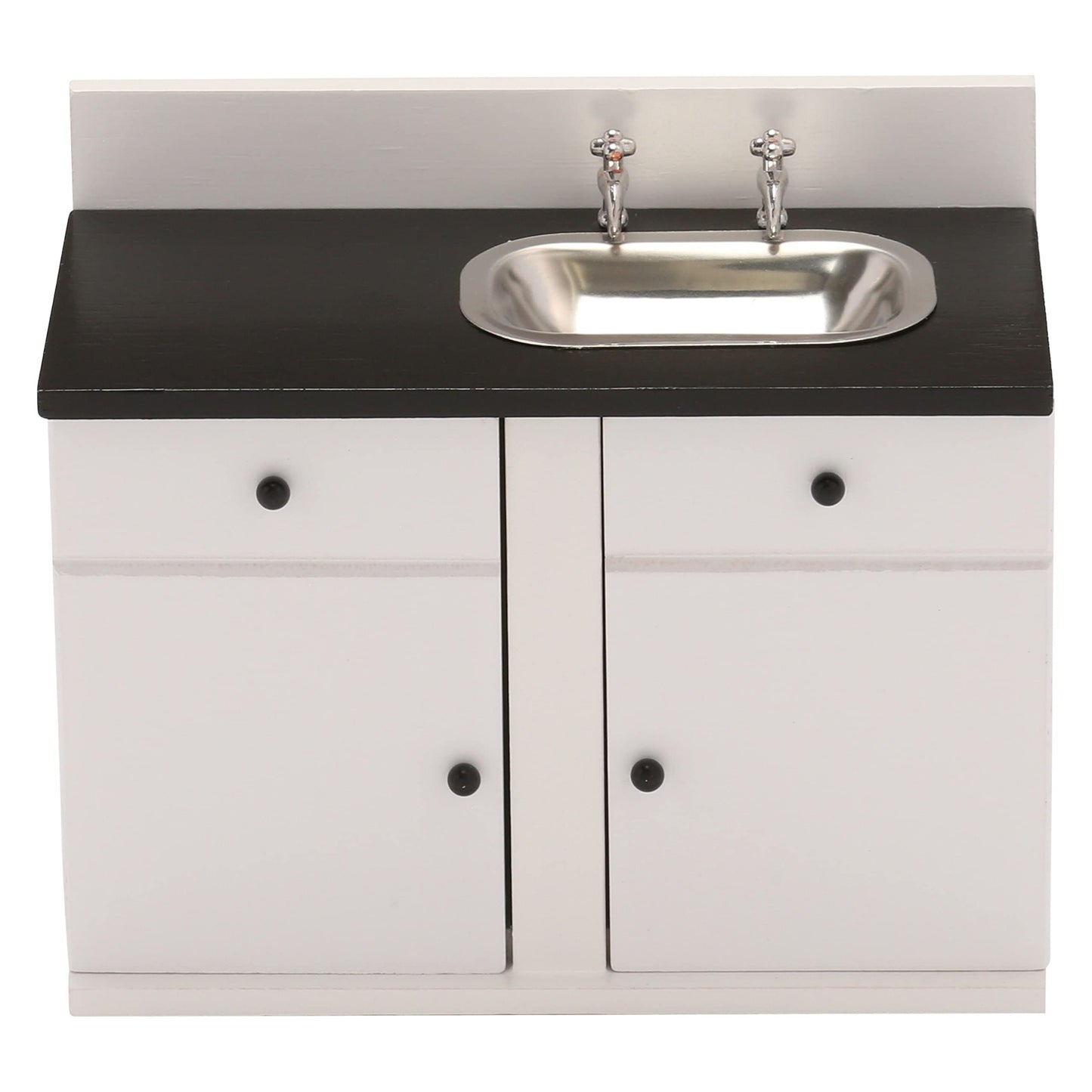 Dollhouse Kitchen Sink Cabinet, Mini White Countertop, 1:12 Scale Furniture for 6 Inch Dolls