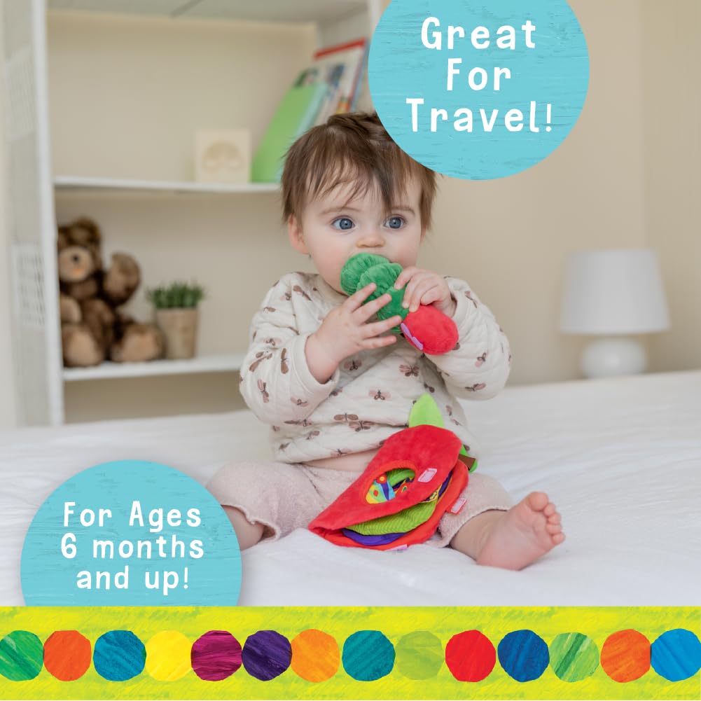 Eric Carle Very Hungry Caterpillar Activity Apple and Plush - Crinkle Texture Inside and Attached Leaf Teether - Hanging Loop for On The Go Fun