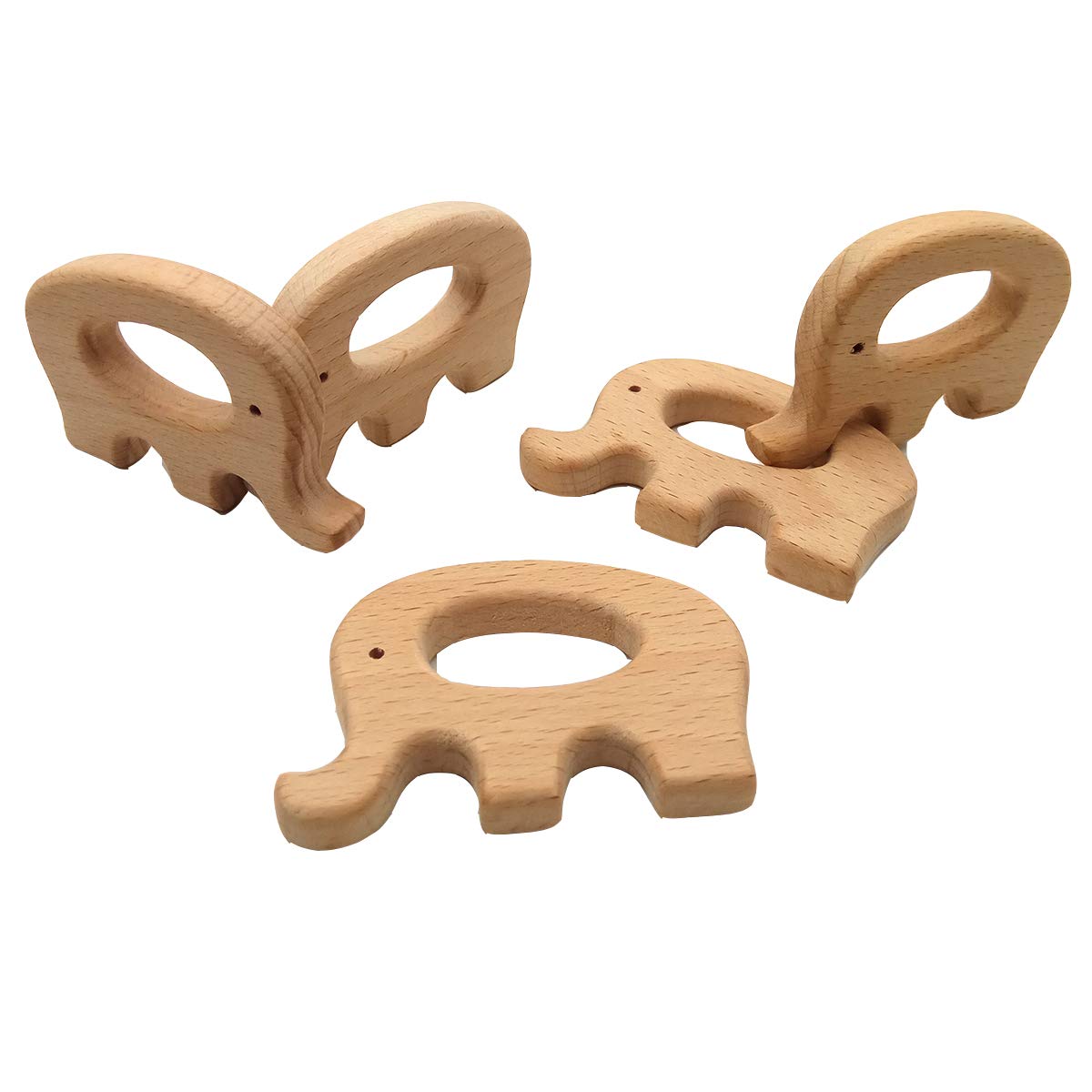 10pcs Natural Wooden Elephant Montessori Toy Pendant Pure Natural Beech Wood Animal Shape for Handmade Arts and Crafts (Elephant 10pcs)