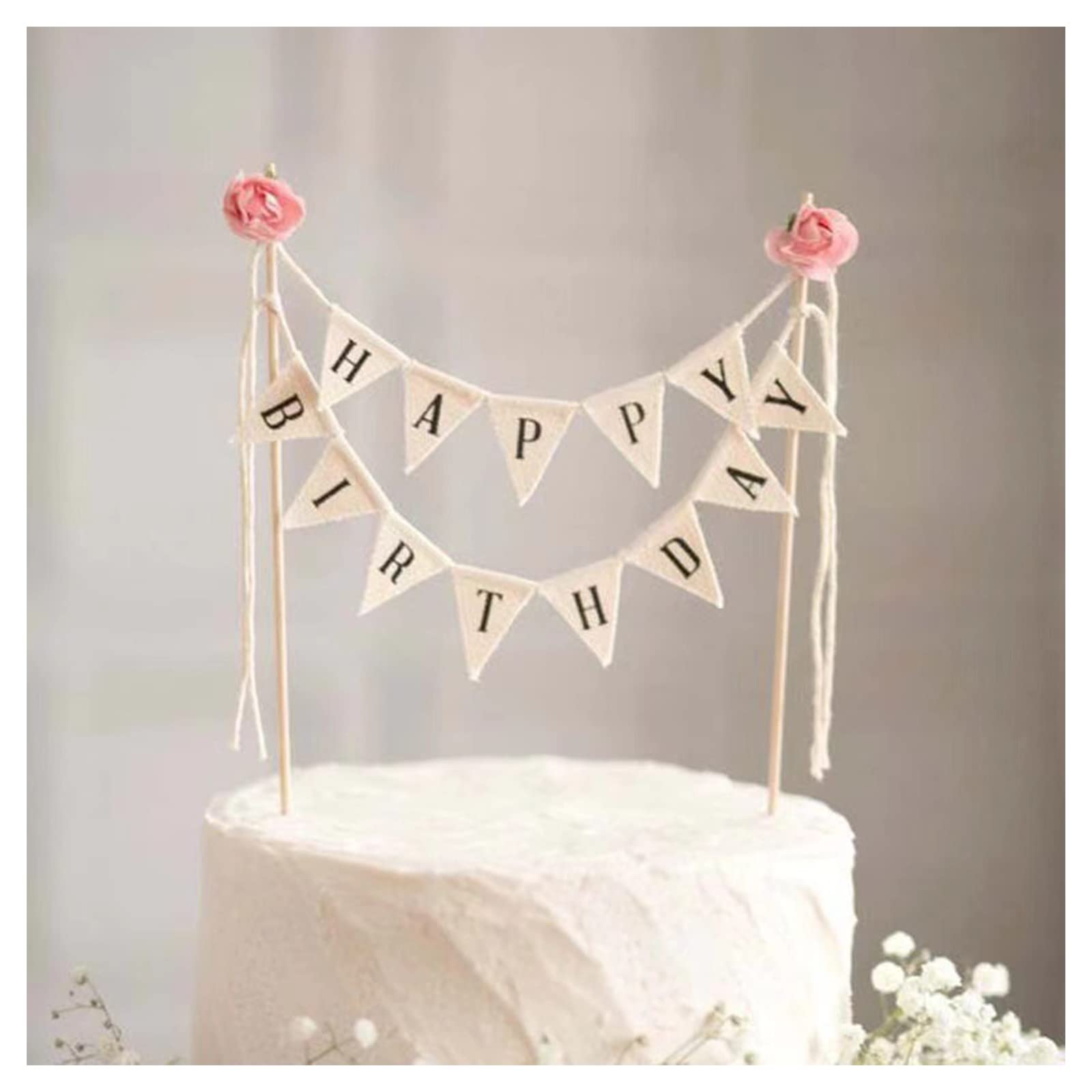 Happy Birthday Cake Topper Cake Topper Garland with Pink Rose