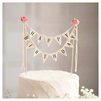 Happy Birthday Cake Topper Cake Topper Garland with Pink Rose