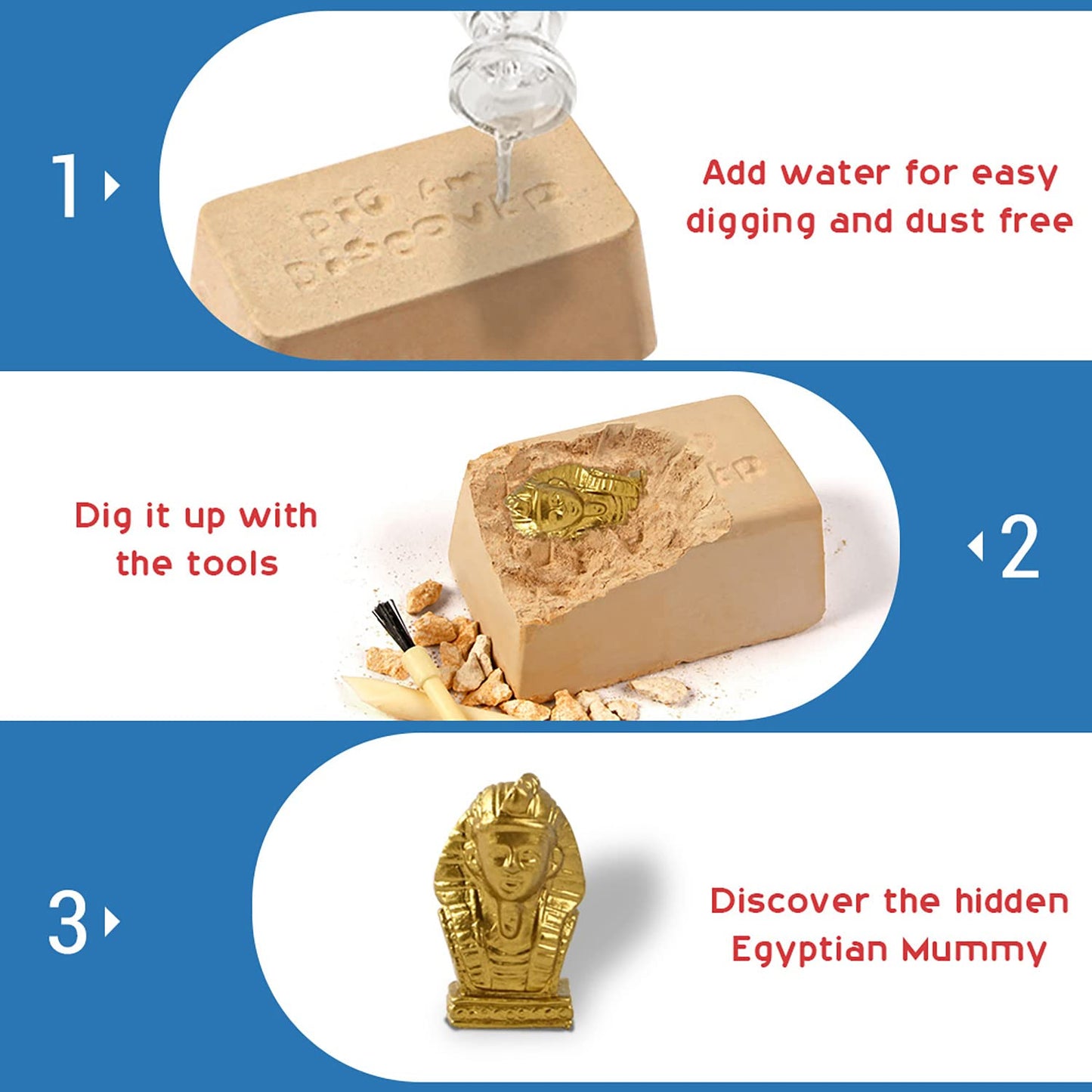 Egyptian Mummy Dig Kit - Ancient Egypt Excavation Set for Kids, STEM Science Educational Toys, 6 Collectible Styles, Archaeology Gifts for Boys Age