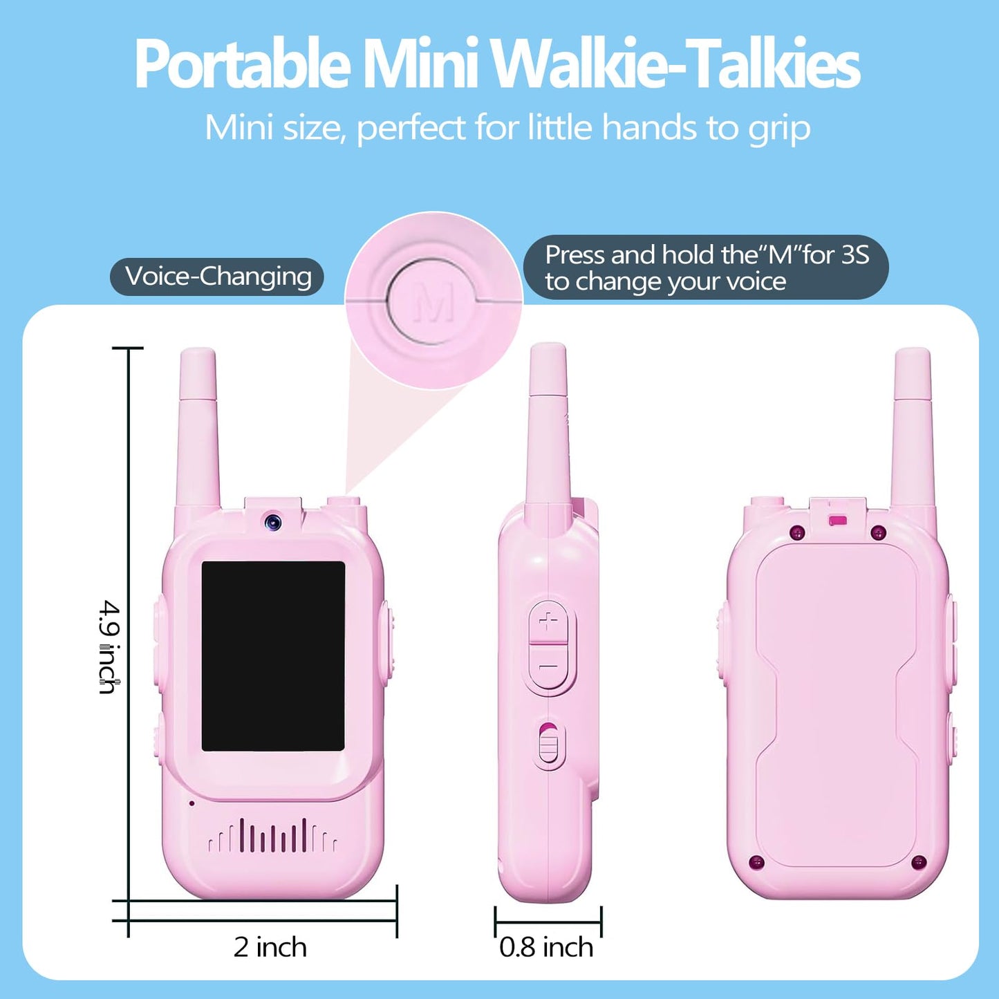 Video Walkie Talkies for Kids, Rechargeable Kids Walkies Talkies 2 Pack, Indoor Outdoor Toys for Game Party Camping, Christmas Birthday for Aged 3 4 5