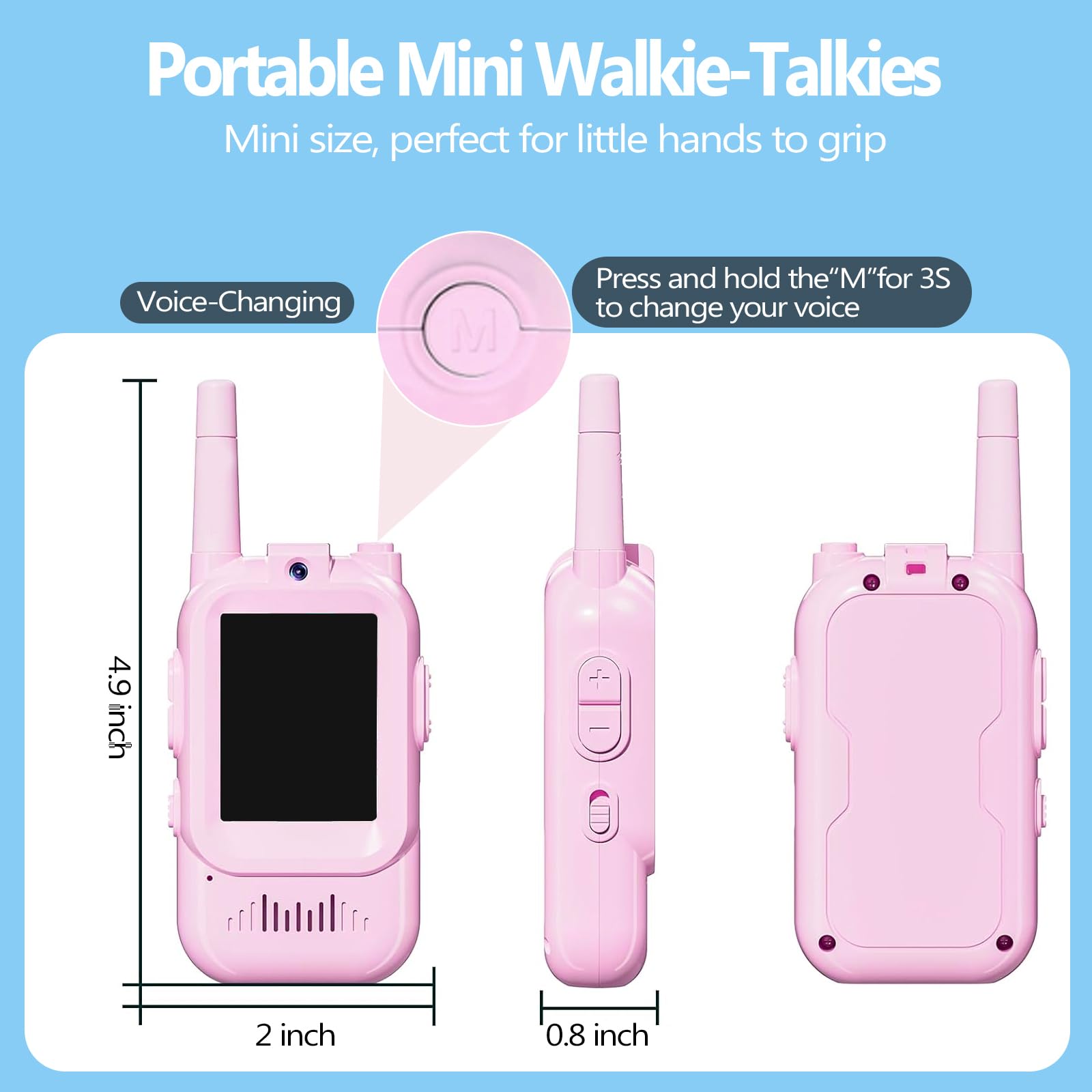 Video Walkie Talkies for Kids, Rechargeable Kids Walkies Talkies 2 Pack, Indoor Outdoor Toys for Game Party Camping, Christmas Birthday for Aged 3 4 5