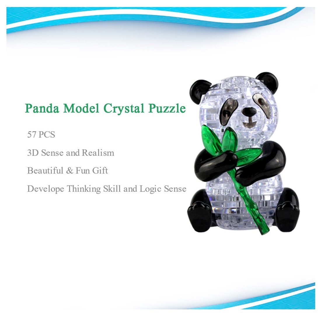 Coolplay 3D Crystal Panda Puzzle for Adult, Animal Model Assembly Blocks Toy Children Gift for Boys and Girls 57pcs