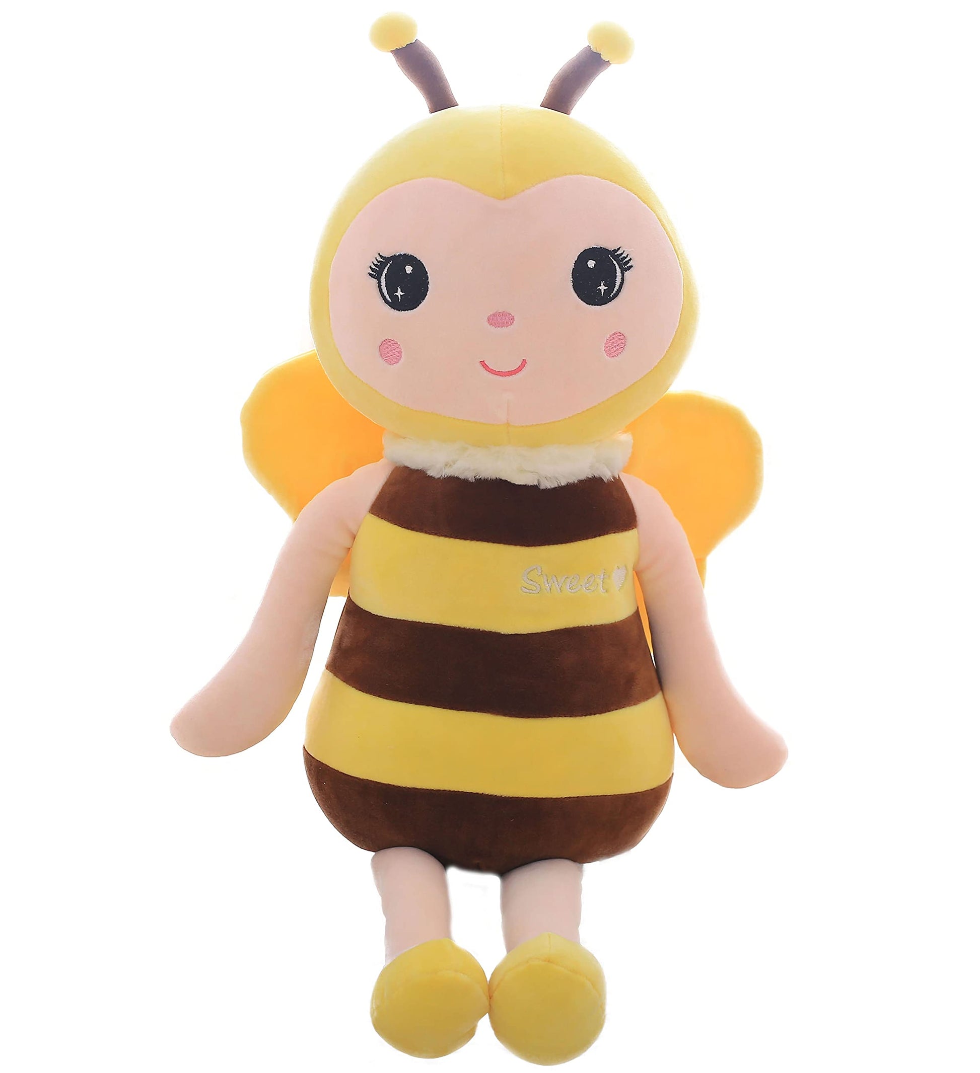 BABOLI Emotional Support Bee Stuffed Animal with Smile Face and Yellow Wings Soft Plush Fuzzy Bumblebee Toy Pillow Pretty Sweet Gifts for Honey Kids