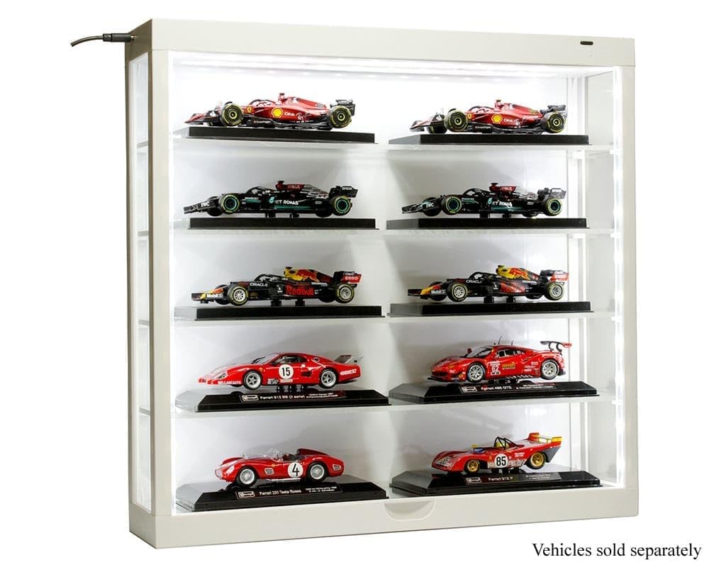 Showcase Wall Mount 5 Tier Display Case White with White Back Panel Mijo Exclusives for 1/64-1/43 Scale Models MJ8850W