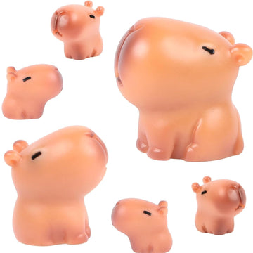 Haohaiblooms 6 Pcs Mini Capybara Family - Resin Animal Figurines for Fairy Garden, Dollhouse Miniatures, Outdoor Cake Toppers, Home Decor, Gift