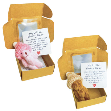 Roioiow 2Pack My Little Worry Bear Plush Teddy with Greeting Card and Box - Emotional Support Relationship Gift for Friends, Family, Colleagues