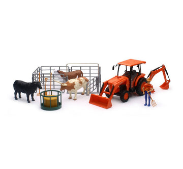 New Ray Kubota Farm Tractor with Cow Playset