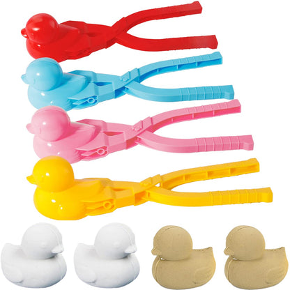 BravOne 4 Pcs/Set Snowball Maker Clips, Duck Shaped Snow Ball Maker Clips Clamps Outdoor Winter Play Snow Toys Plastic Sand Molds Clay Tools for Kids