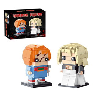 Horror Movie Action Figures Building Set, Scary Doll and Gothic Bride Compatible with Lego for Adults, Horror Couple Desk Decor 252 Pcs