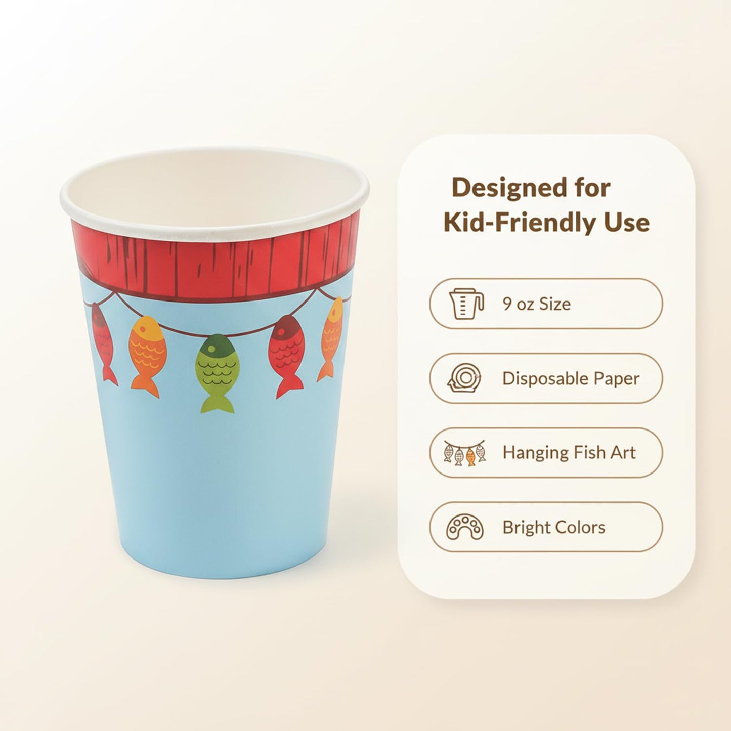 Fun Express - Little Fisherman 9oz Paper Cups for Birthday - Party Supplies - Print Tableware - Print Cups - 8 Pieces