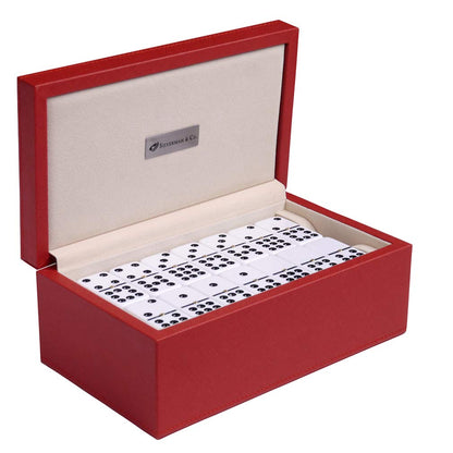 Silverman & Co. Double 9 Large White Domino Set - Red Case